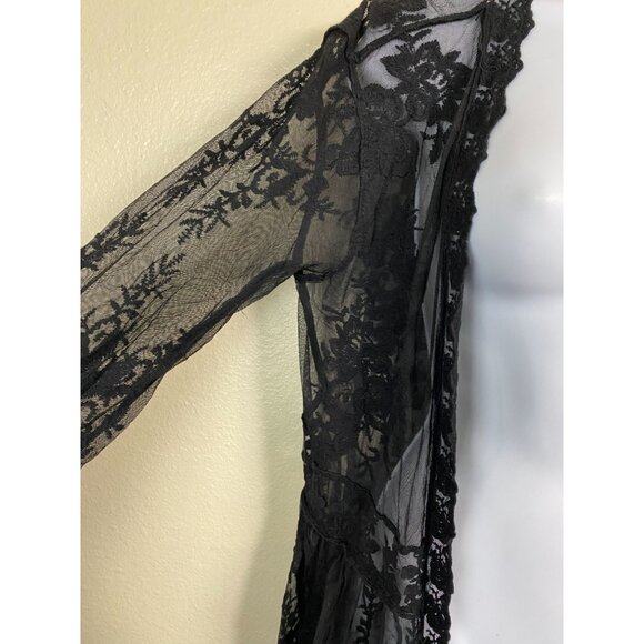 Hers & Mine Black Lace Kimono Long Cardigan Size M/L Sheer Mesh Grunge Gothic - Picture 10 of 15